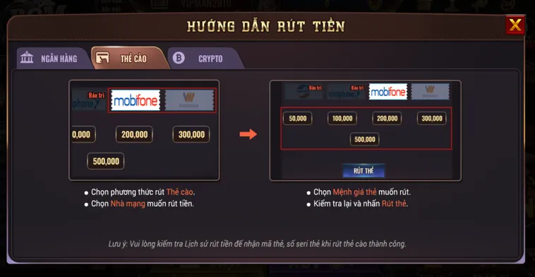 Rút tiền thẻ cào an toàn tiện lợi bảo mật tại Bomwin.